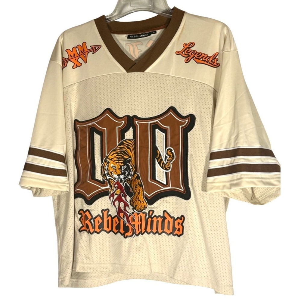 Rebel Minds Cream & Brown Tiger Graphic Jersey Cropped size XL